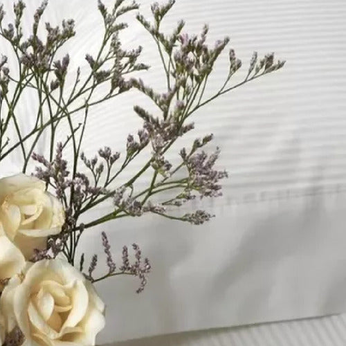 Juego Sabanas Cannon Classic Twin Blanco Raya 1 Plaza 1/2 Blanco Rayas