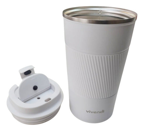 Vaso Termico Acero Inox Con Tapa Frio Calor Vivendi Blanco Lisa