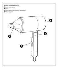 Secador De Pelo Ultracomb Sc4620 De 2200w Ion Plegable Rojo