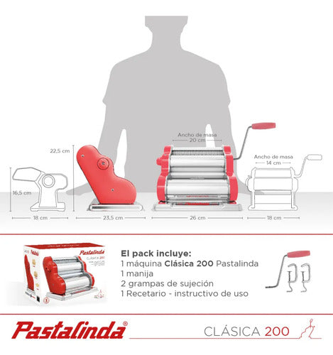 Maquina De Pastas Acero Inox Pastalinda Clásica 200 Coral