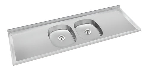 Mesada Doble Bacha Central Acero 140cm Delos Duranox 430 Cts
