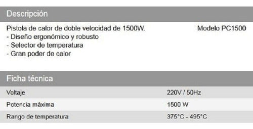 Pistola De Calor Daihatsu Pc1500 De 1500w 375oc 495oc Cts Rojo