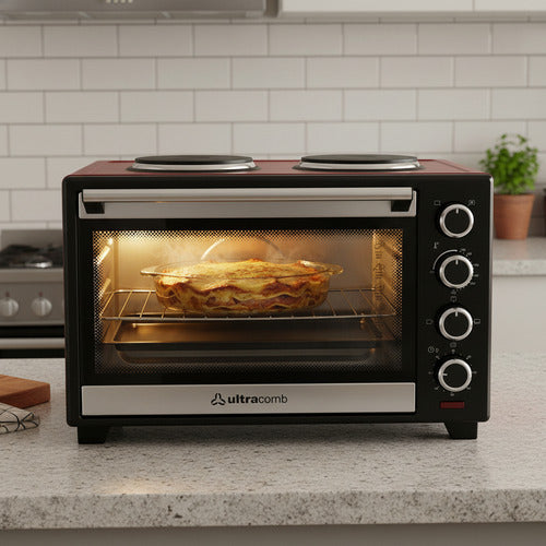 Horno Eléctrico Ultracomb Uc50acn Con 2 Anafes 50lts Rojo