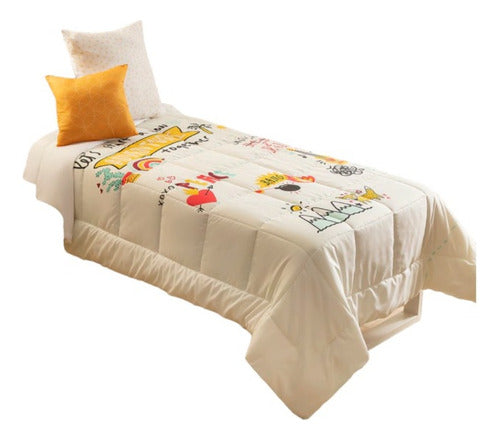 Cubrecama De 1 Plaza 1/2 Casablanca Peace Twin Oro Cts Color Blanco Lisa