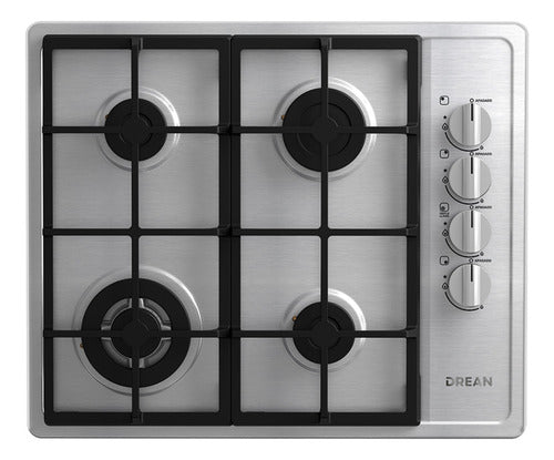 Anafe Con Alimentación A Gas - Drean Agdr60eia Color Acero Inoxidable - 4 Hornallas