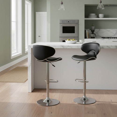 2 Banquetas Altas Taburete Tapizado Con Respaldo Negro Cromado Negro