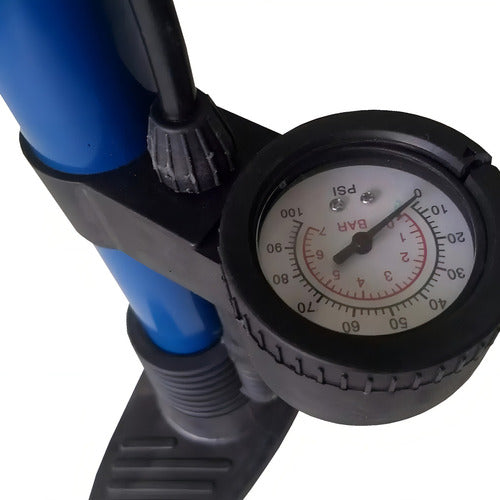 Inflador De Pie Tm Foot-pump Con Medidor Para Bicicletas Color Azul