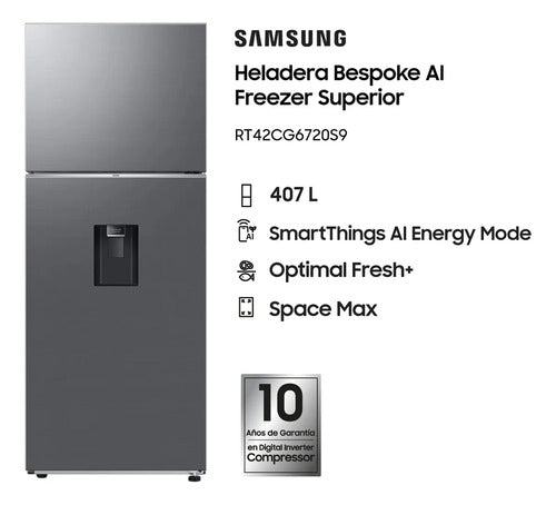 Heladera Samsung Rt42cg6720s9 Inverter 407 L Inox Dispenser