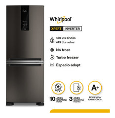 Heladera Whirlpool No Frost Inverter De 449 Lts. Negra Negro