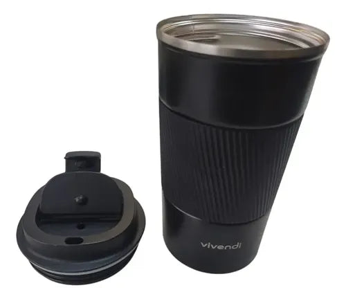 Vaso Promo Termico Acero Inox Con Tapa Frio Calor Vivendi Negro Liso