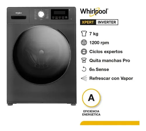 Lavarropas Whirlpool Carga Frontal 7kg Inverter Titanium Titanio