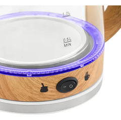 Pava Eléctrica Vidrio Templado Y Simil Madera Kjh-pe15001m 2 Litros Con Luz