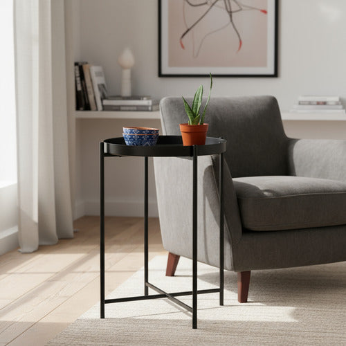 Mesa Ratona Mesa De Arrime De Luz Metal Negra Vivendi Negro