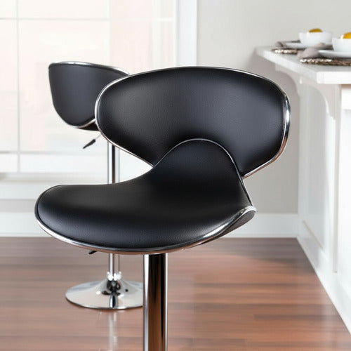 2 Banquetas Altas Taburete Tapizado Con Respaldo Negro Cromado Negro