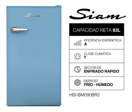 Heladera Siam Retro Bajo Mesada Hsi.bm090pr2 Cycle Defrost Celeste