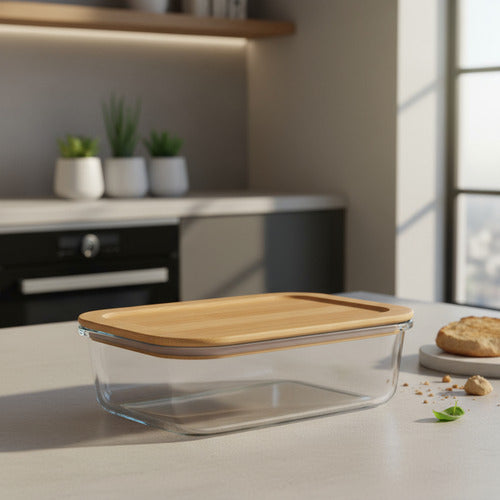 Taper Contenedor Vidrio Hermetico Bambu Carol De 1520ml Marrón Claro