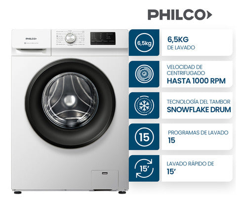 Lavarropa Philco Phlf65102 Tecnología Snowflake Drum Carga Frontal 6.5 Kg. Centrifugado 800 Rpm Blanco