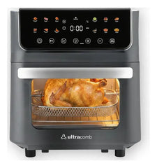 Freidora De Aire Digital 14 Lts Ultracomb Fr-8622 1800w Negra Con Espiedo 12 Programas Táctil Negro