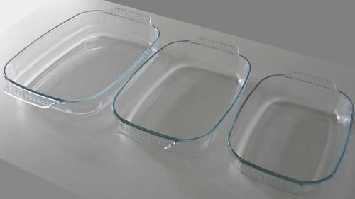 Juego 3 Asaderas Bandejas Rectangular De Vidrio Templado Cts Transparente