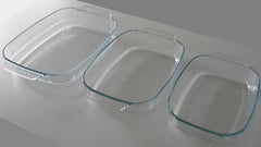 Juego 3 Asaderas Bandejas Rectangular De Vidrio Templado Cts Transparente
