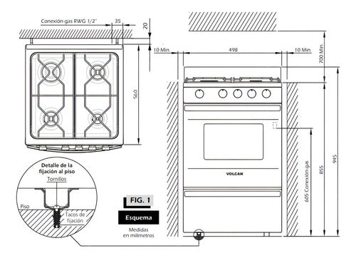 Cocina A Gas Volcan 87144v 50cm 4 Hornallas Blanco