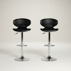 2 Banquetas Altas Taburete Tapizado Con Respaldo Negro Cromado Negro