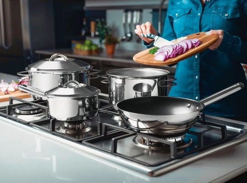 Juego De Cocina Tramontina 4 Pzs Olla Sarten Acero Inox Cts Plateado