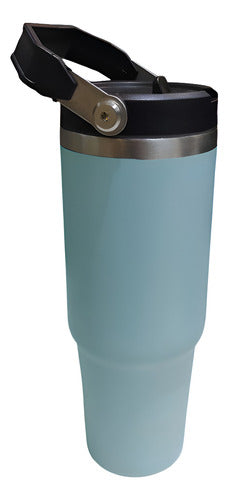Vaso Termico Acero Inox Frio Calor Manija 900ml Tm Celeste C 972-784-0022 Liso