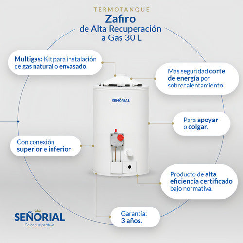 Termotanque Señorial 30 Litros Alta Recuperacion Línea A Gas Color Blanco
