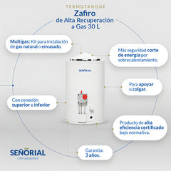Termotanque Señorial 30 Litros Alta Recuperacion Línea A Gas Color Blanco