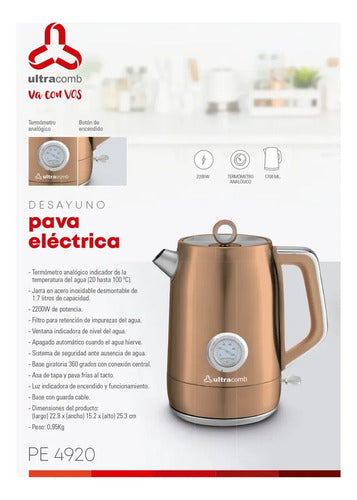 Pava Electrica Ultracomb Pe-4920 Termometro Analogico 1.7l P Color Cobre