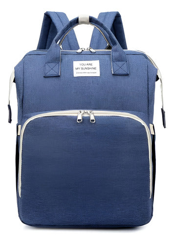Mochila Maternal Multifunción Cuna Cambiador Para Bebe Azul Azul Marino Liso