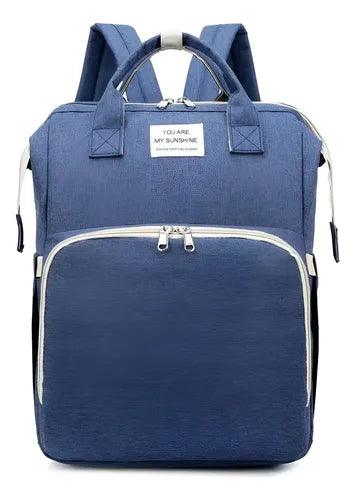 Mochila Maternal Multifunción Cuna Cambiador Para Bebe Azul Azul Marino Liso