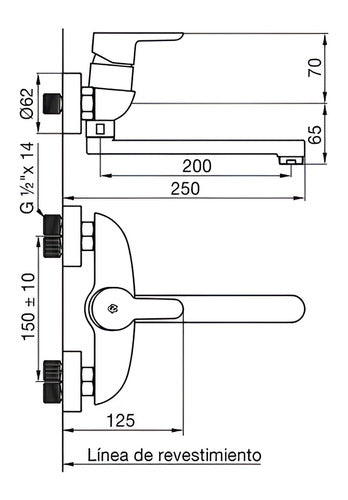 Grifería De Pared Monocomando Cocina Fv 406/b5 Puelo Cromo Cromo Cromado