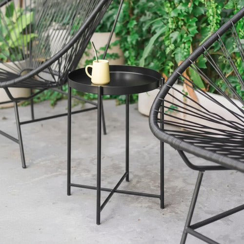 Mesa Ratona Mesa De Arrime De Luz Metal Negra Vivendi Negro