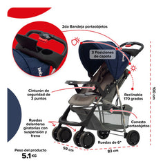 Cochecito Con Huevito Travel System Eos Bebesit 1337ts Color Azul Oscuro Chasis Negro