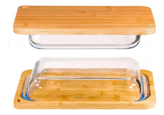 Fuente Asadera Vidrio Templado Tabla Bambú 29 Cm Carol Marrón Claro