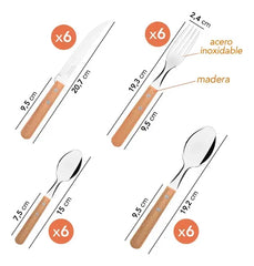 Set 24 Piezas Cubiertos Tramontina Dynamic Mango Madera Marrón