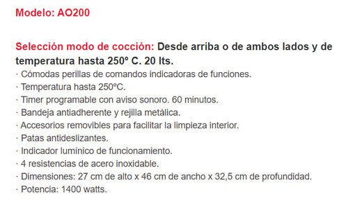 Horno Electrico Liliana Ao200 Compactcook Color Negro