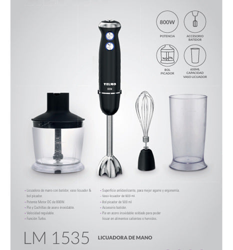 Licuadora De Mano Yelmo Lm-1535 800w Con Batidor Y Picador Negro