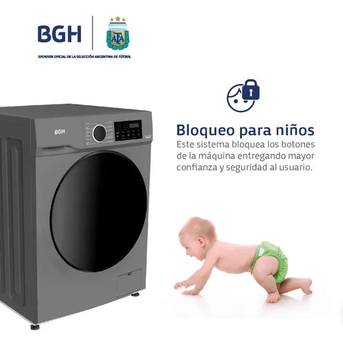 Lavarropas Bgh Inverter Frontal 8kg Bwfe08s24ar Dark Silver - Gris Oscuro