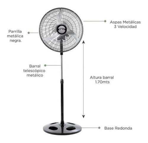 Ventilador Pie 20puLG Orbital Liliana Vpm2016 Repeler 90w Ct 50.8 Cm Negro Plateado Metal 3