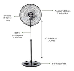 Ventilador Pie 20puLG Orbital Liliana Vpm2016 Repeler 90w Ct 50.8 Cm Negro Plateado Metal 3