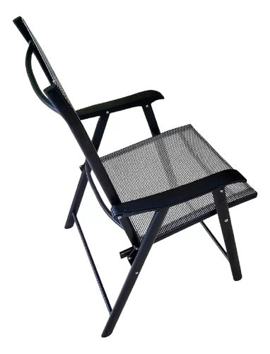 Combo 4 Sillas Plegable Jardin Ratan 1 Mesa 80cm Vidrio Caño Negro Lisa