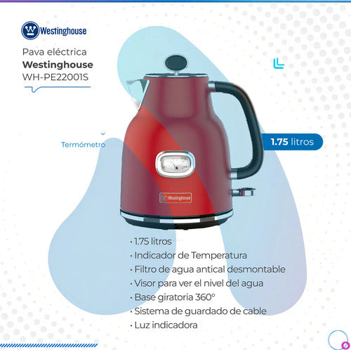 Pava Eléctrica Westinghouse Retro Roja 1.75 Lts Wh-pe22001s Rojo