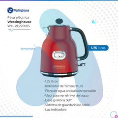 Pava Eléctrica Westinghouse Retro Roja 1.75 Lts Wh-pe22001s Rojo