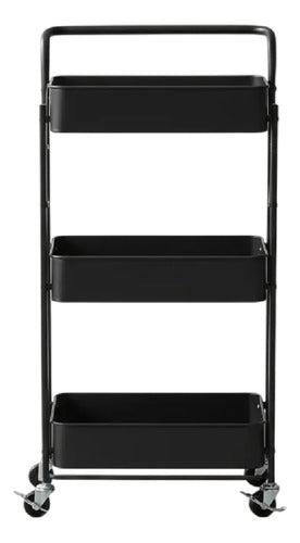 Carro Organizador Metal Negro Plegable 3 Estantes Ruedas Css Negro