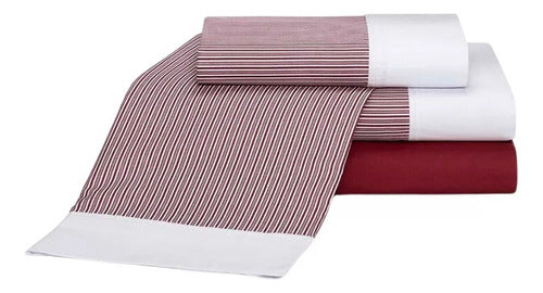 Juego De Sábanas Cannon Queen 2 Plazas 1/2 Bordo Rayada Cts Bordó Rayas