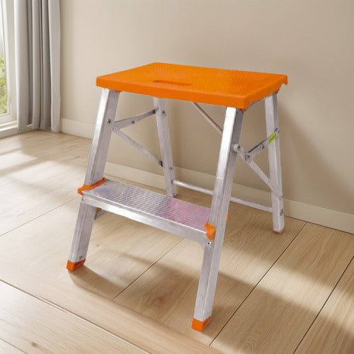 Escalera Banco De Aluminio De 2 Escalones Botafogo Esc0070 Liso Naranja