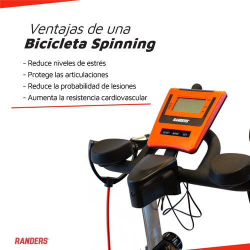 Bicicleta Fija Spinning Randers Arg-880sp Bandas Elásticas Color Negro